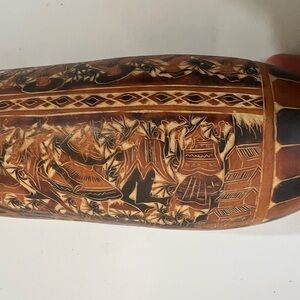 South American Hand Carved Gourd Rattle